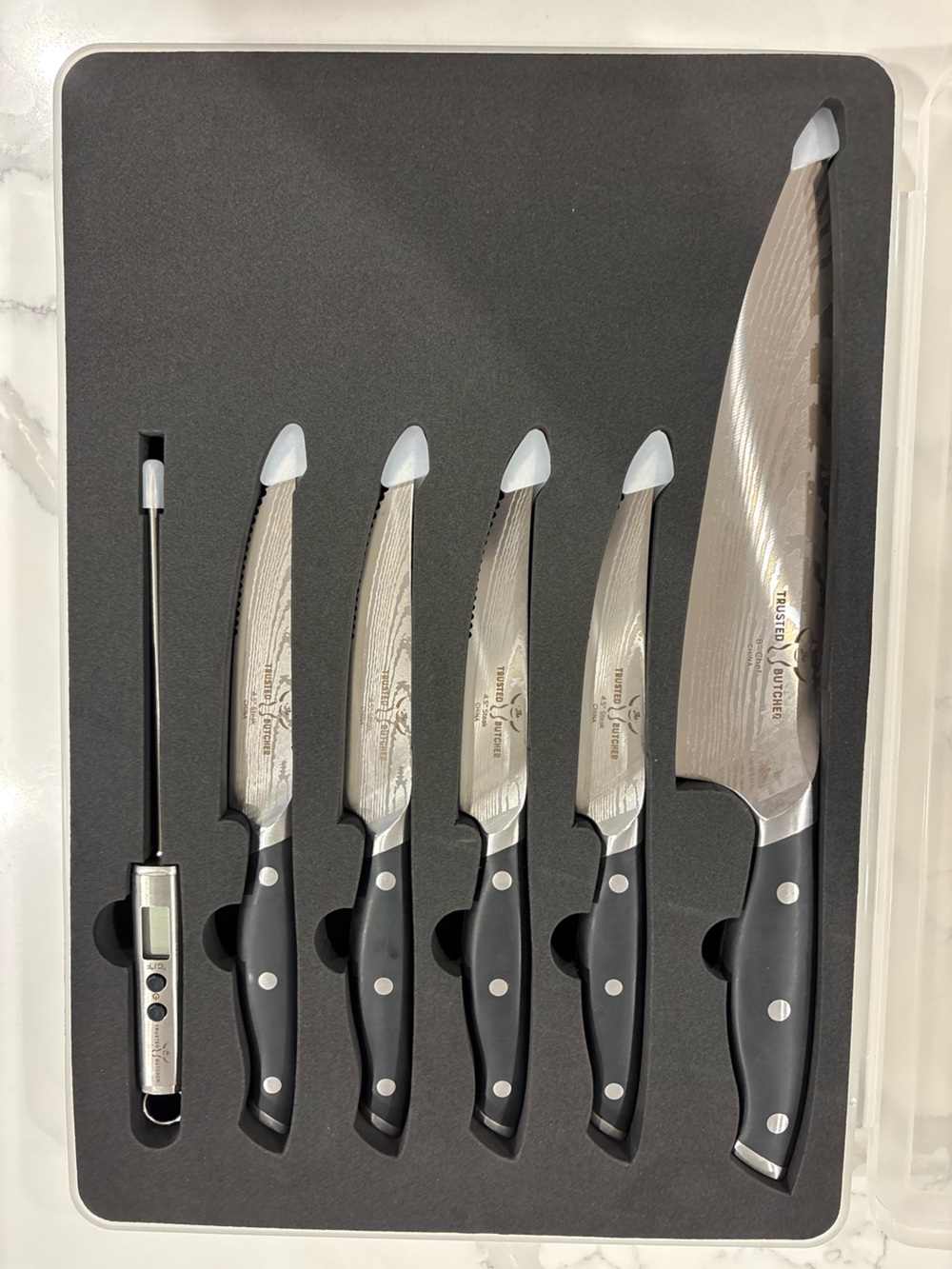 6-Piece Black Handle Steak Knife Set with Thermometer